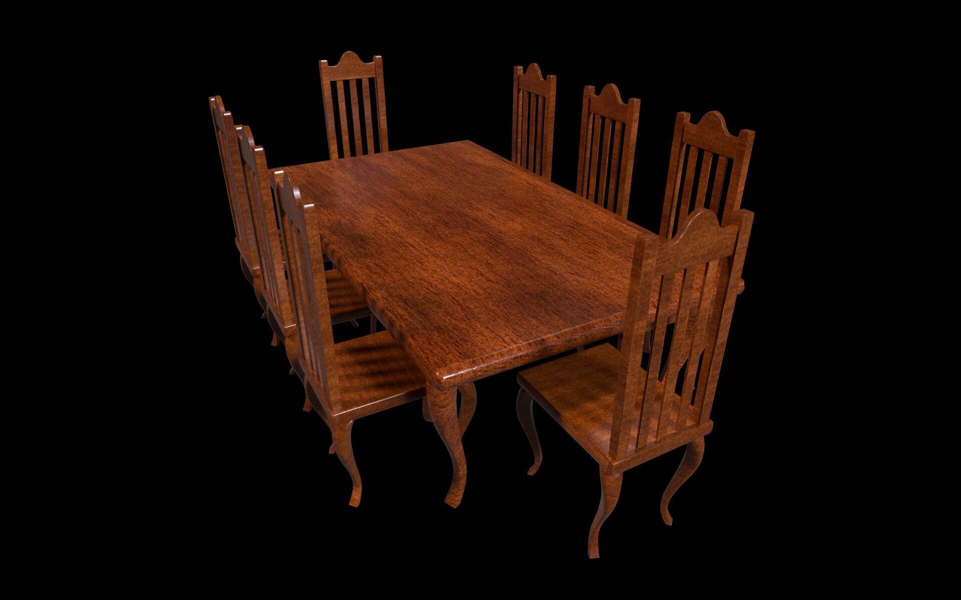 Elegant Vintage Dining Table and Chairs 3D Model Low-poly 3D model_1