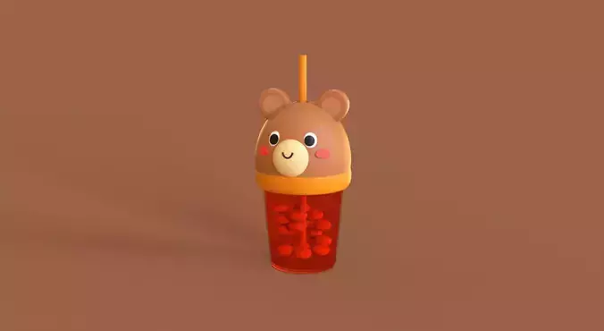 Low-Poly Bear Bubble Tea 02