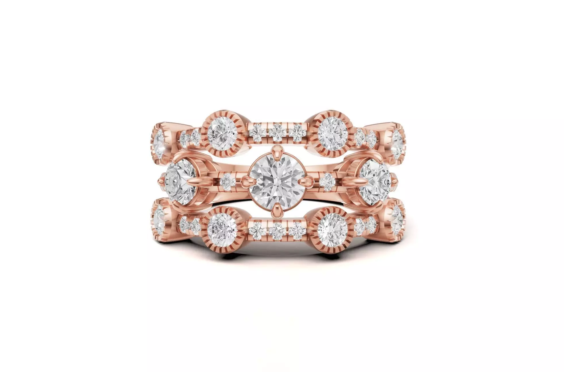Women Round Diamond Multi Band Ring 3D print model