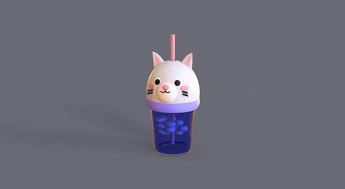 Low-Poly Cat Bubble Tea 02  Low-poly 3D model