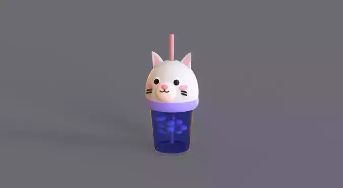 Low-Poly Cat Bubble Tea 02 