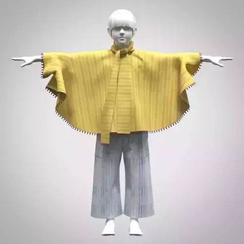  girls poncho and trouser 3d clothing model Low-poly 3D model