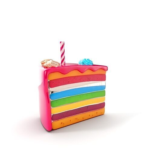 Rainbow Cake Slice with Candle Model Pack Low-poly 3D model