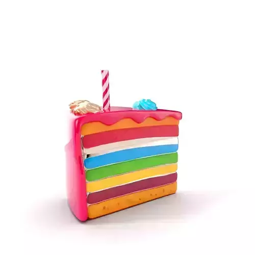 Rainbow Cake Slice with Candle Model Pack Low-poly 3D model