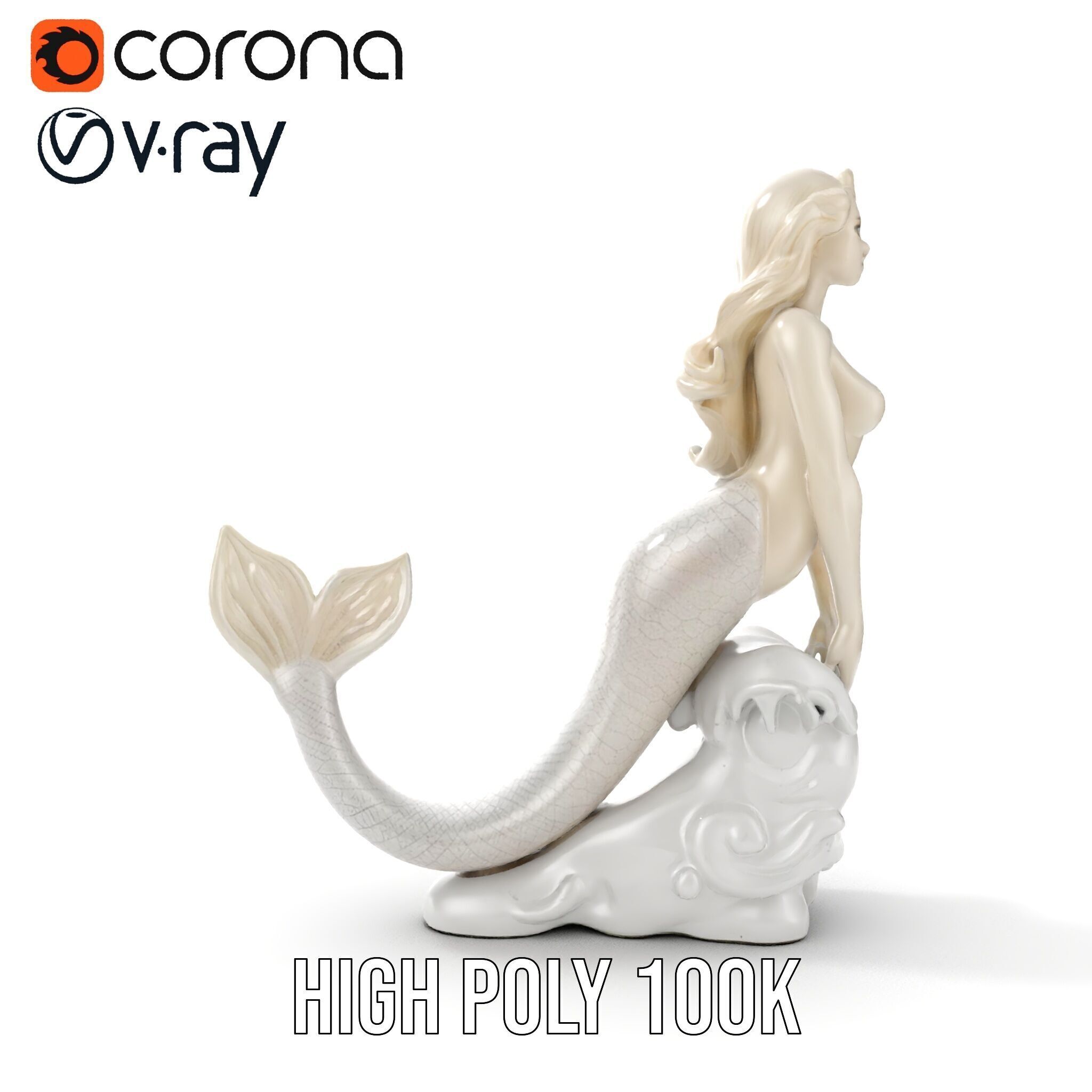 Elegant Mermaid Statue on Wave Model Pack Low-poly 3D model_20