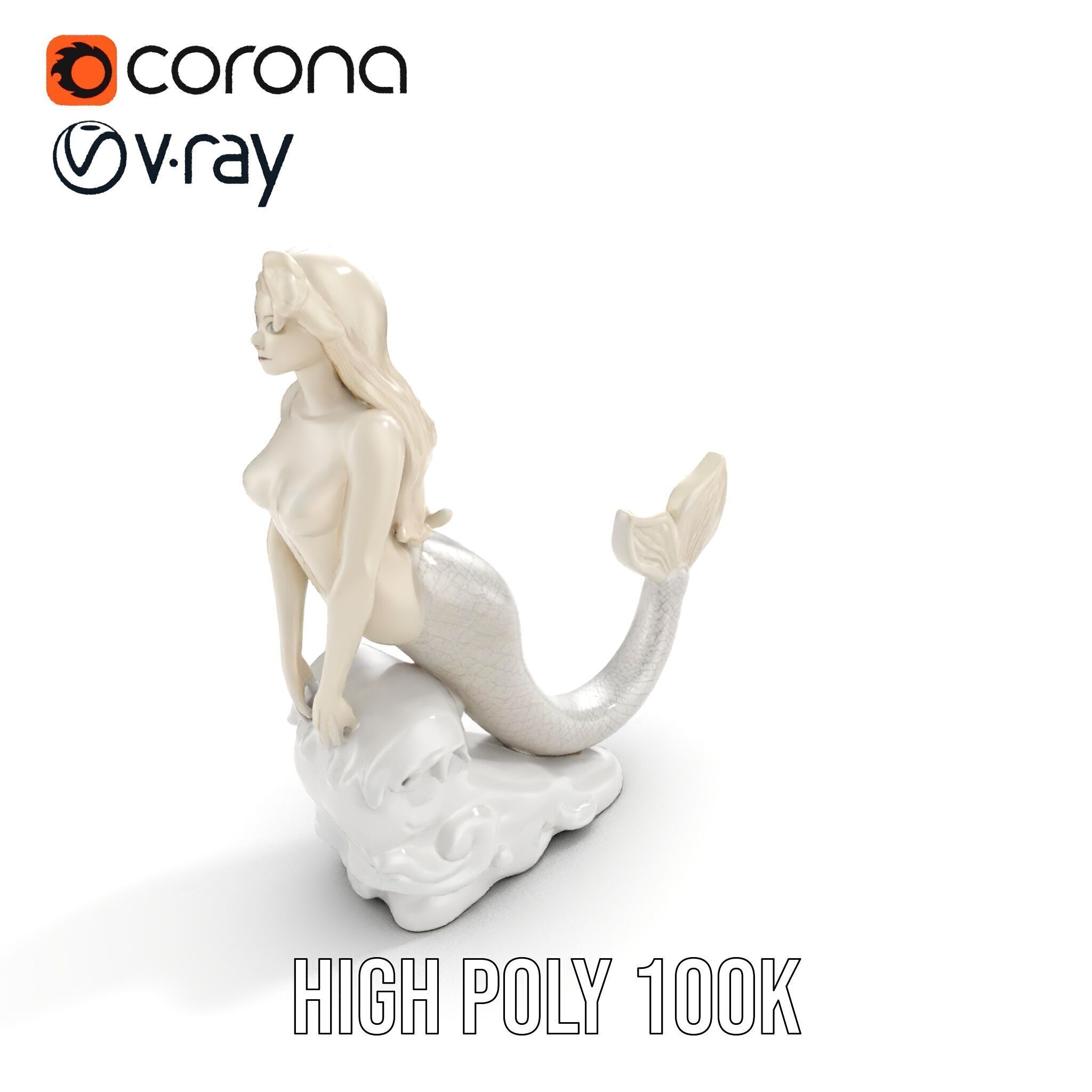 Elegant Mermaid Statue on Wave Model Pack Low-poly 3D model_19