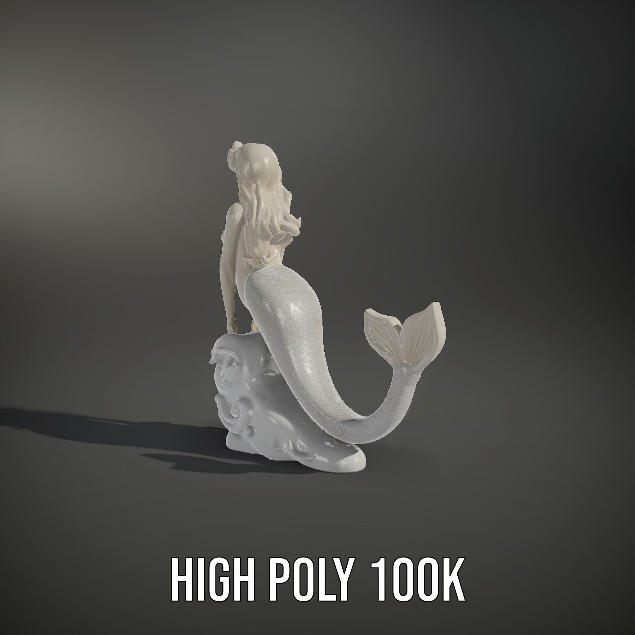 Elegant Mermaid Statue on Wave Model Pack Low-poly 3D model_8