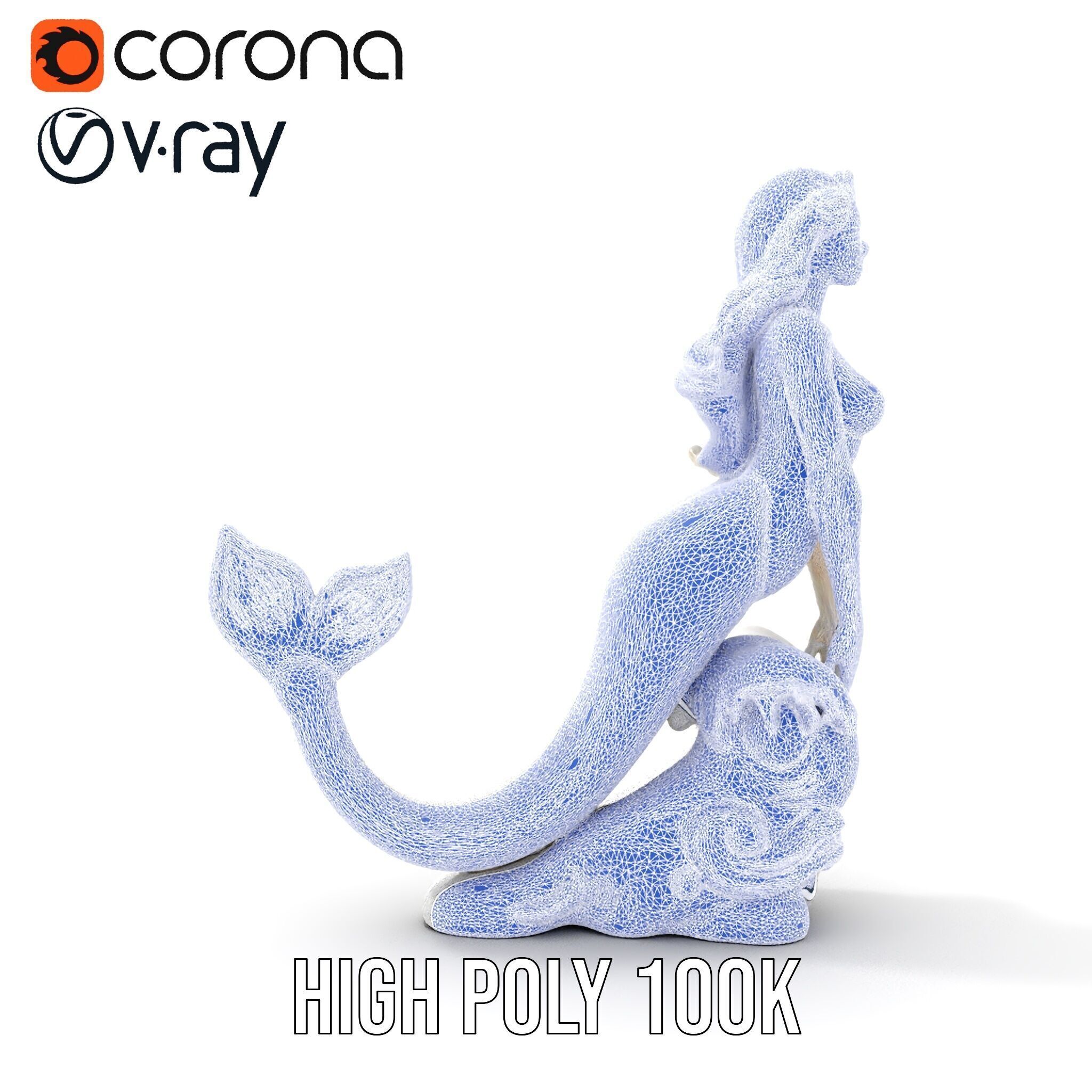 Elegant Mermaid Statue on Wave Model Pack Low-poly 3D model_36