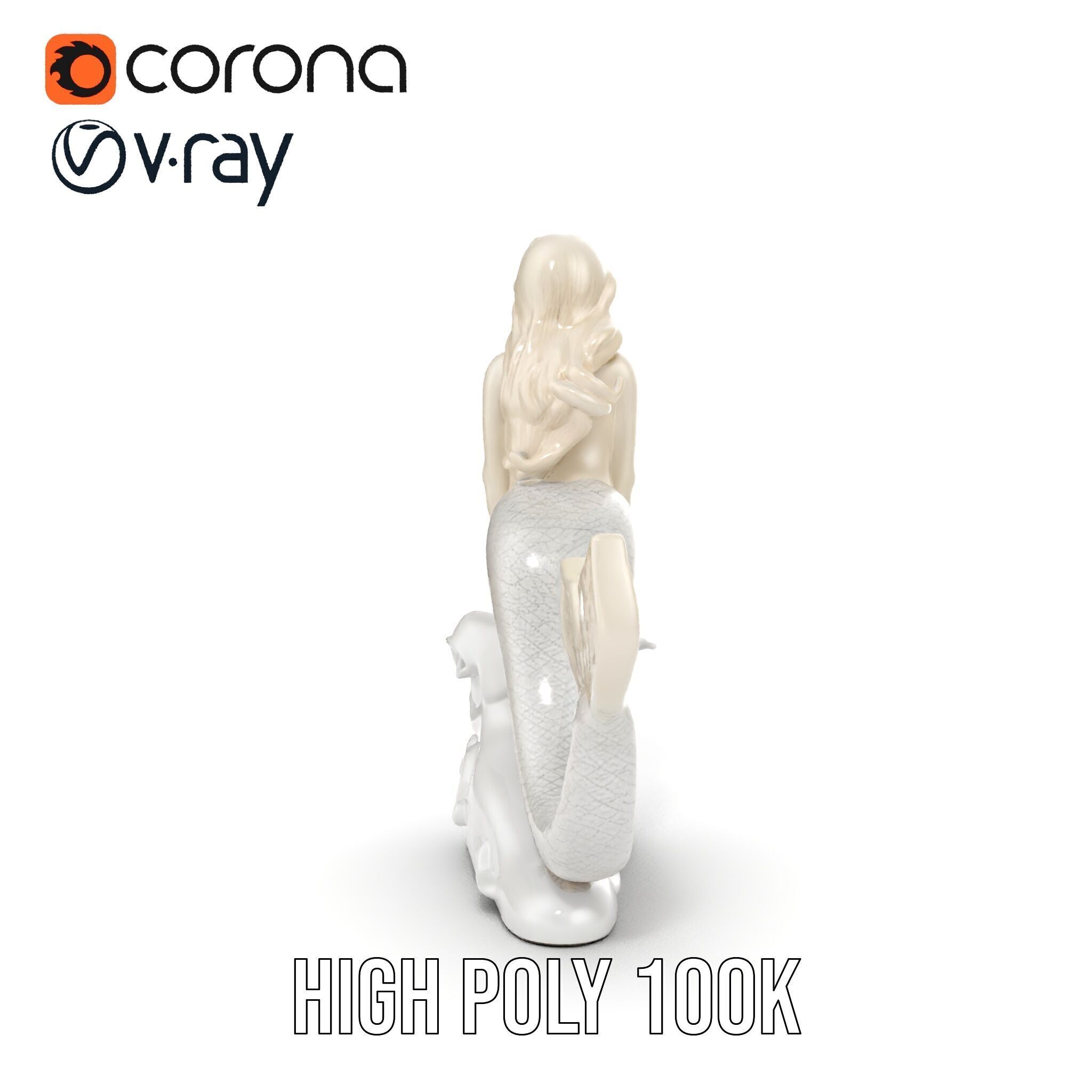 Elegant Mermaid Statue on Wave Model Pack Low-poly 3D model_13