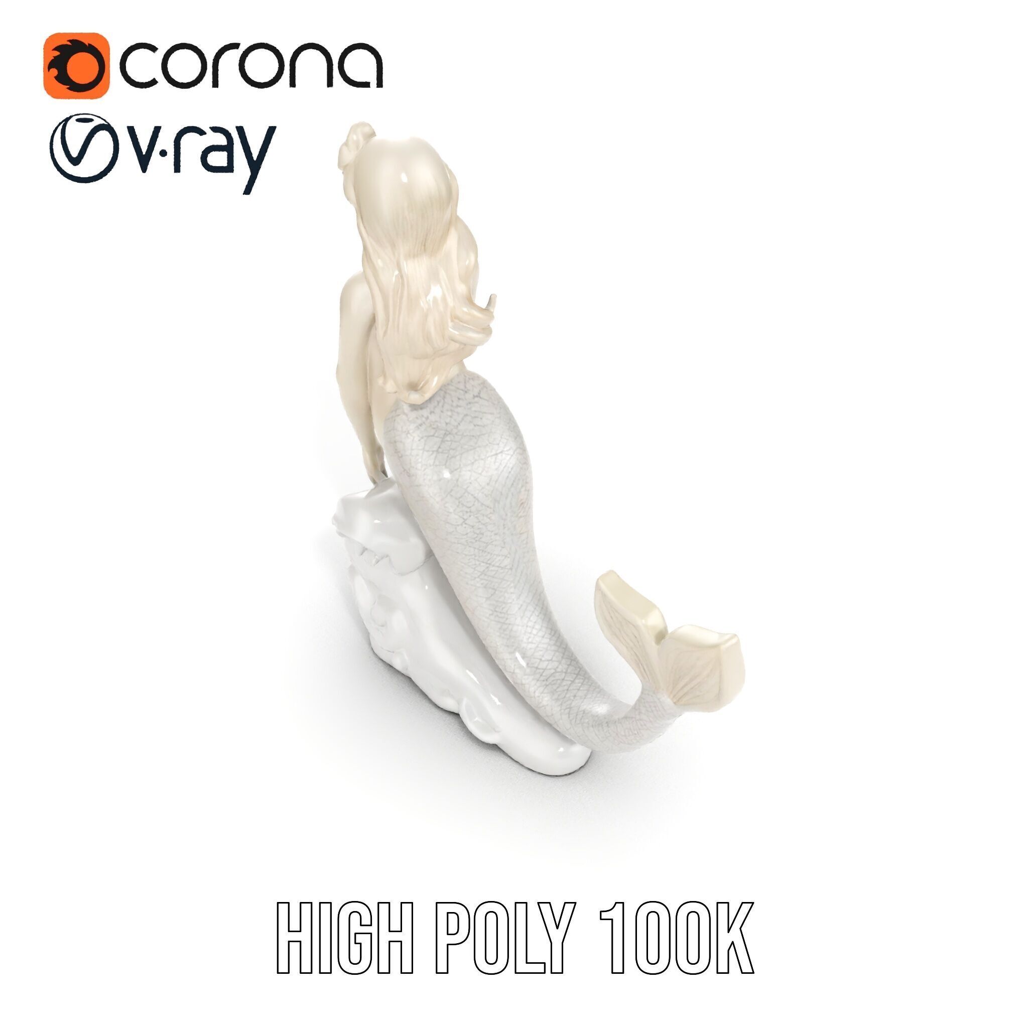Elegant Mermaid Statue on Wave Model Pack Low-poly 3D model_6