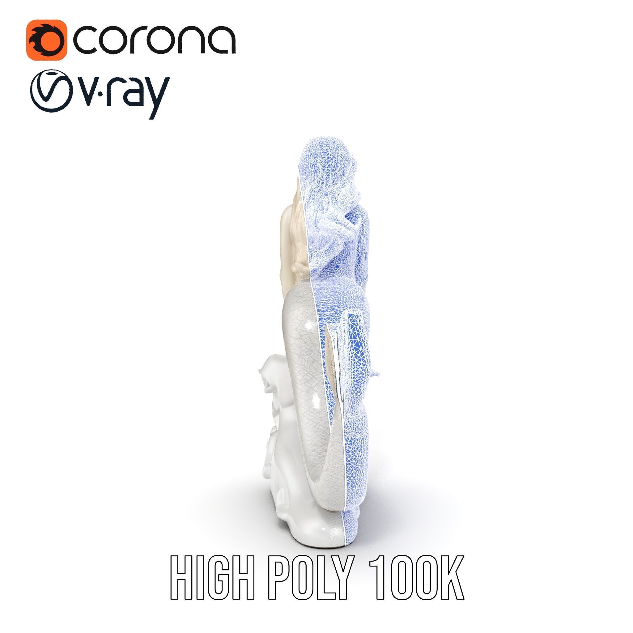 Elegant Mermaid Statue on Wave Model Pack Low-poly 3D model_30