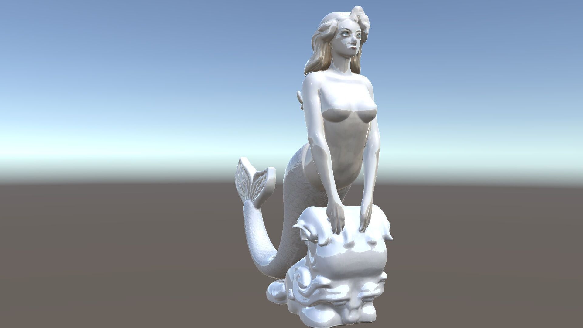 Elegant Mermaid Statue on Wave Model Pack Low-poly 3D model_5