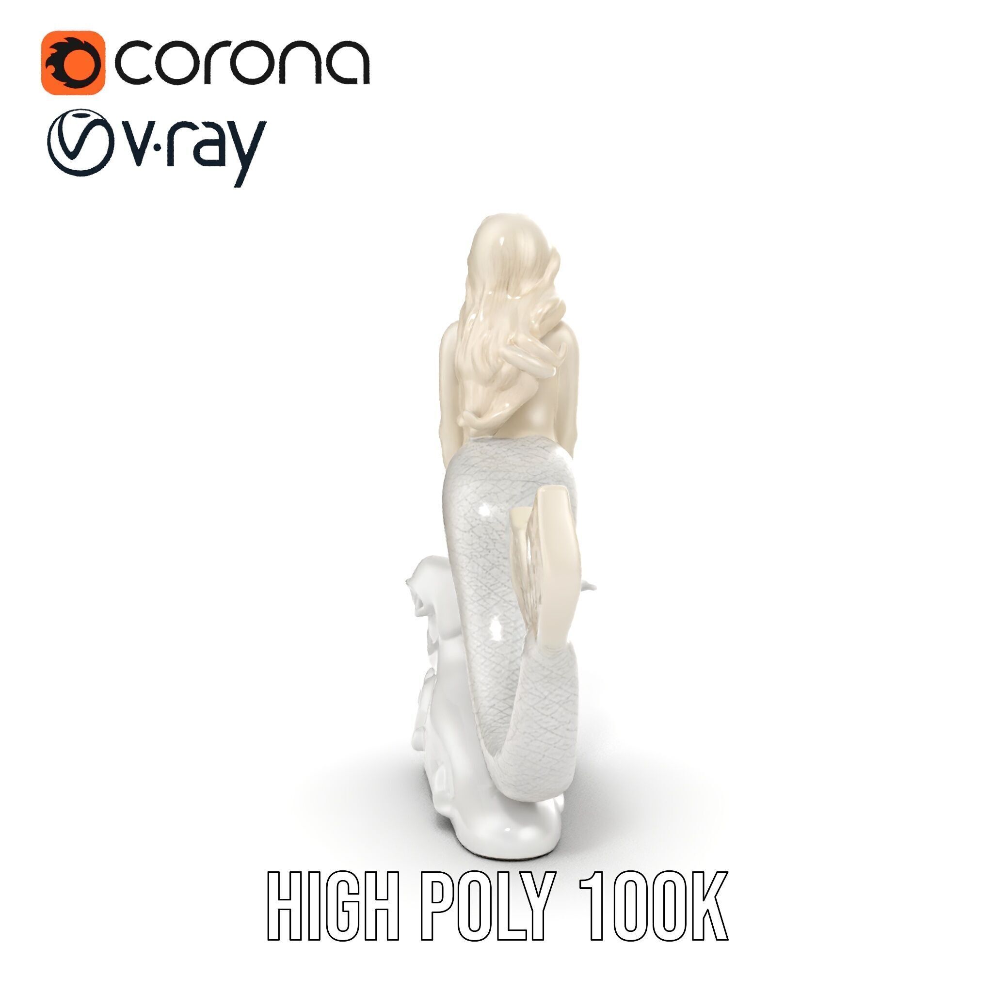 Elegant Mermaid Statue on Wave Model Pack Low-poly 3D model_35