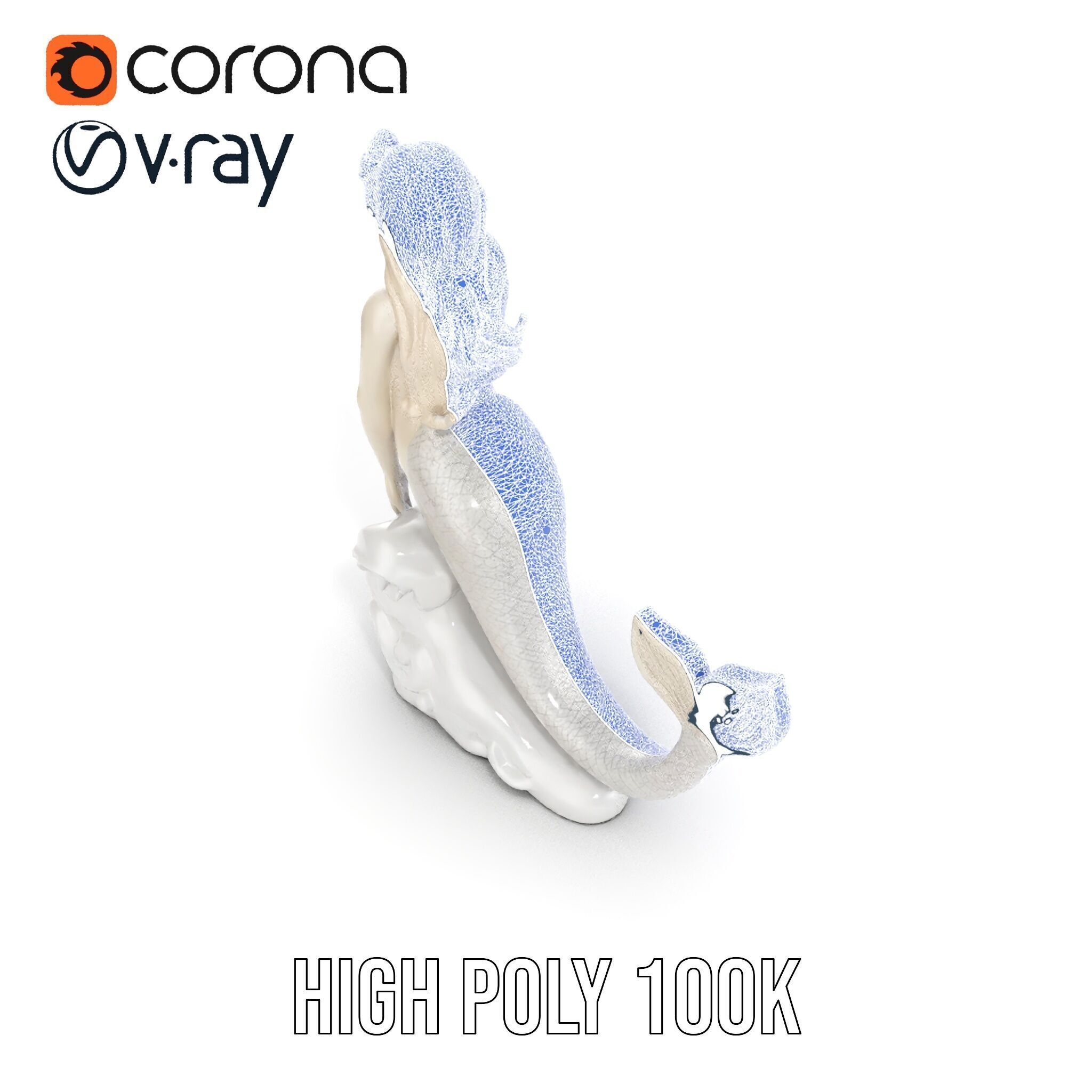 Elegant Mermaid Statue on Wave Model Pack Low-poly 3D model_25