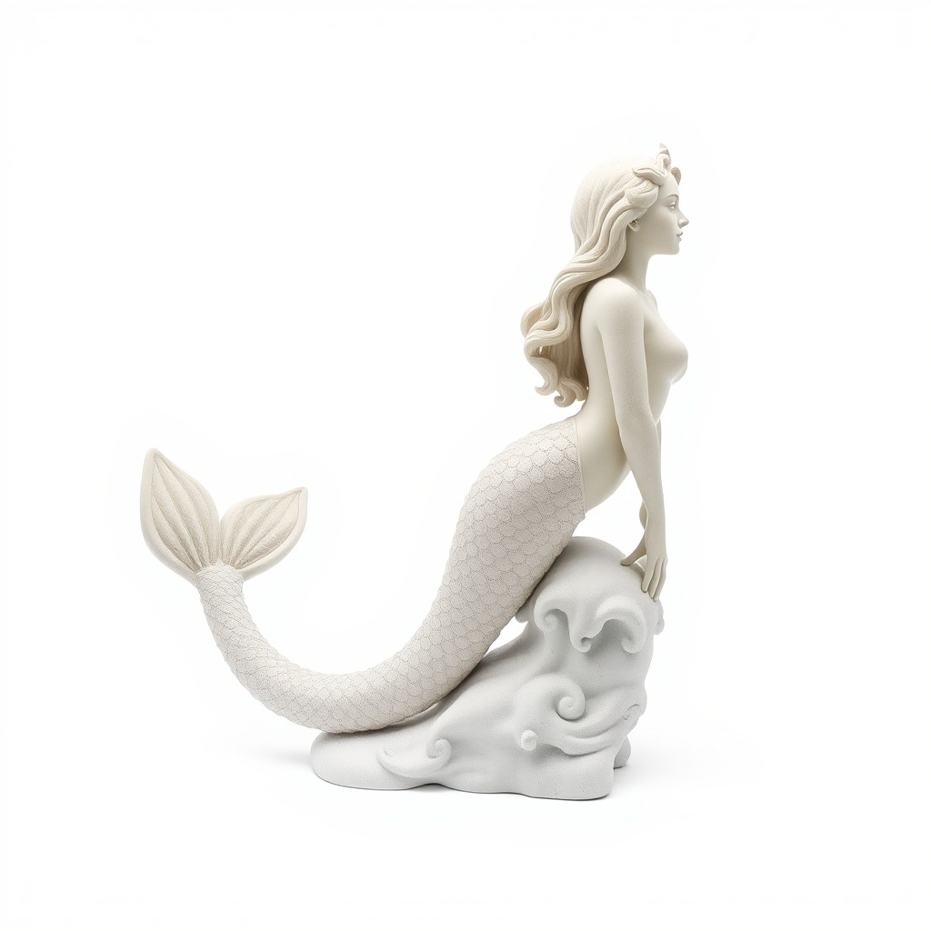 Elegant Mermaid Statue on Wave Model Pack Low-poly 3D model_2