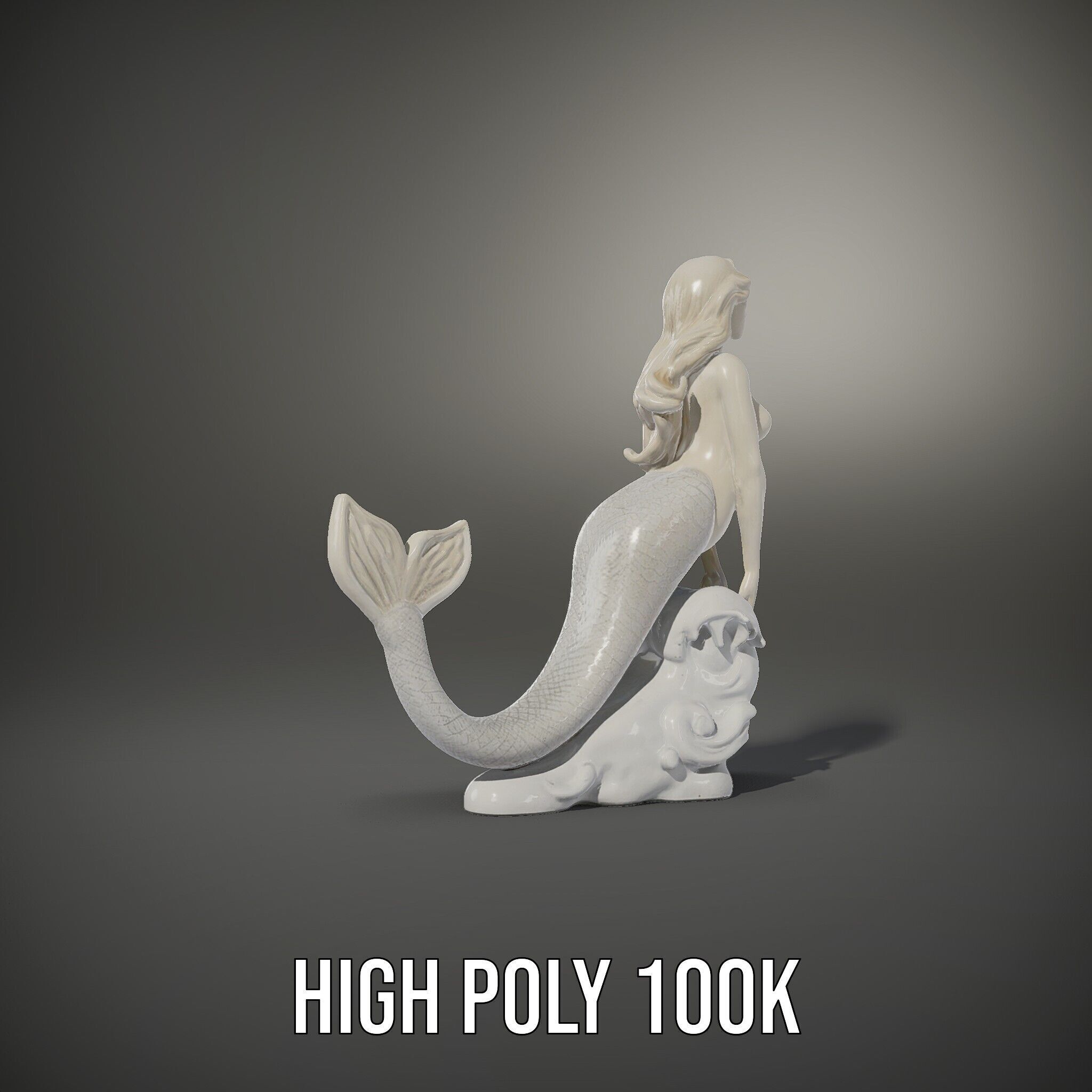 Elegant Mermaid Statue on Wave Model Pack Low-poly 3D model_14