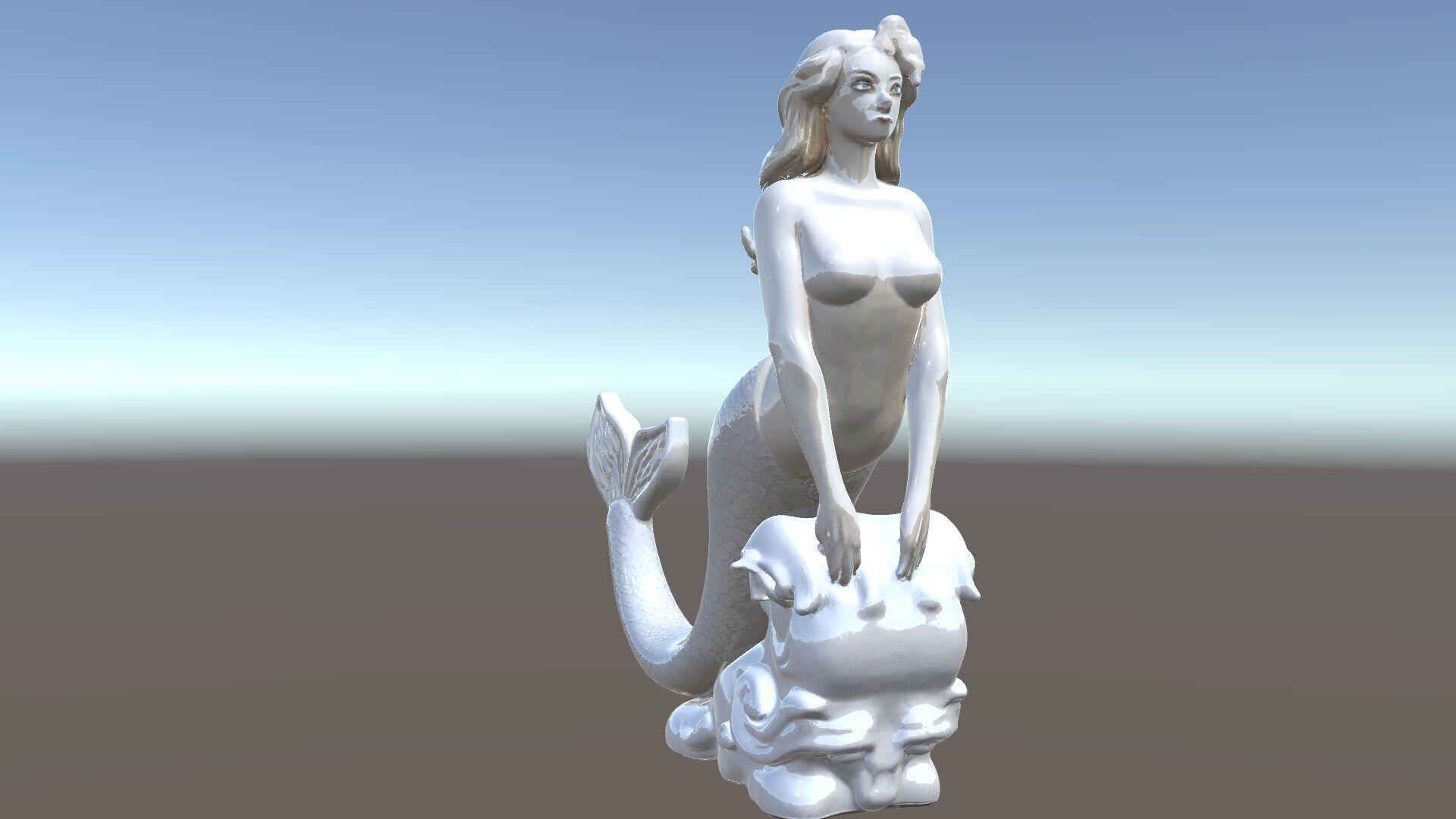 Elegant Mermaid Statue on Wave Model Pack Low-poly 3D model_34