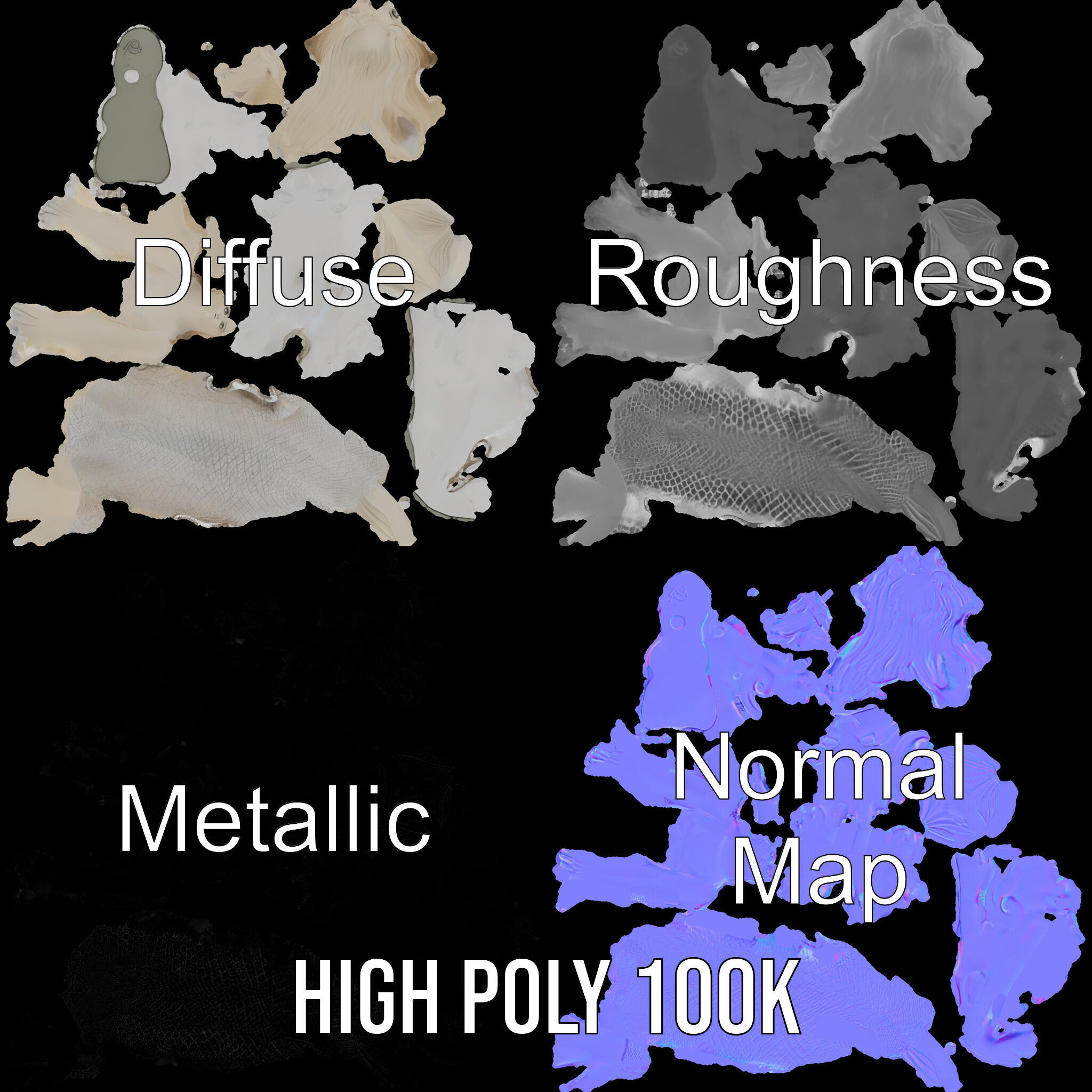 Elegant Mermaid Statue on Wave Model Pack Low-poly 3D model_3