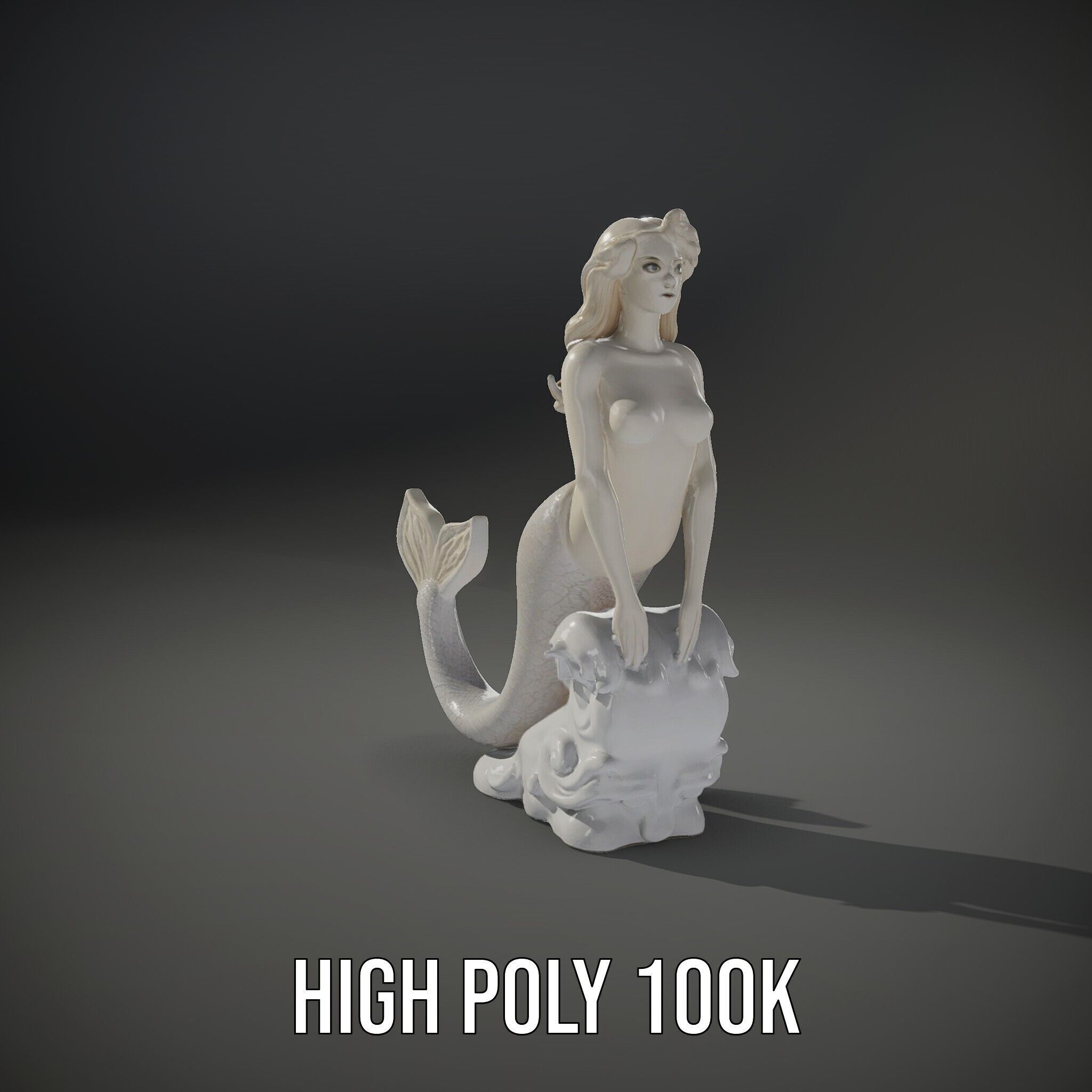 Elegant Mermaid Statue on Wave Model Pack Low-poly 3D model_11