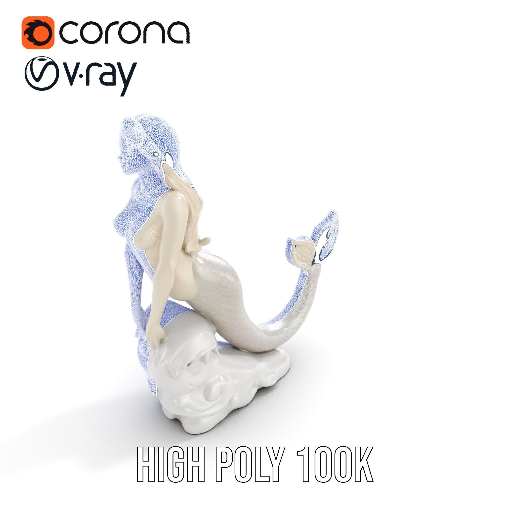 Elegant Mermaid Statue on Wave Model Pack Low-poly 3D model_22