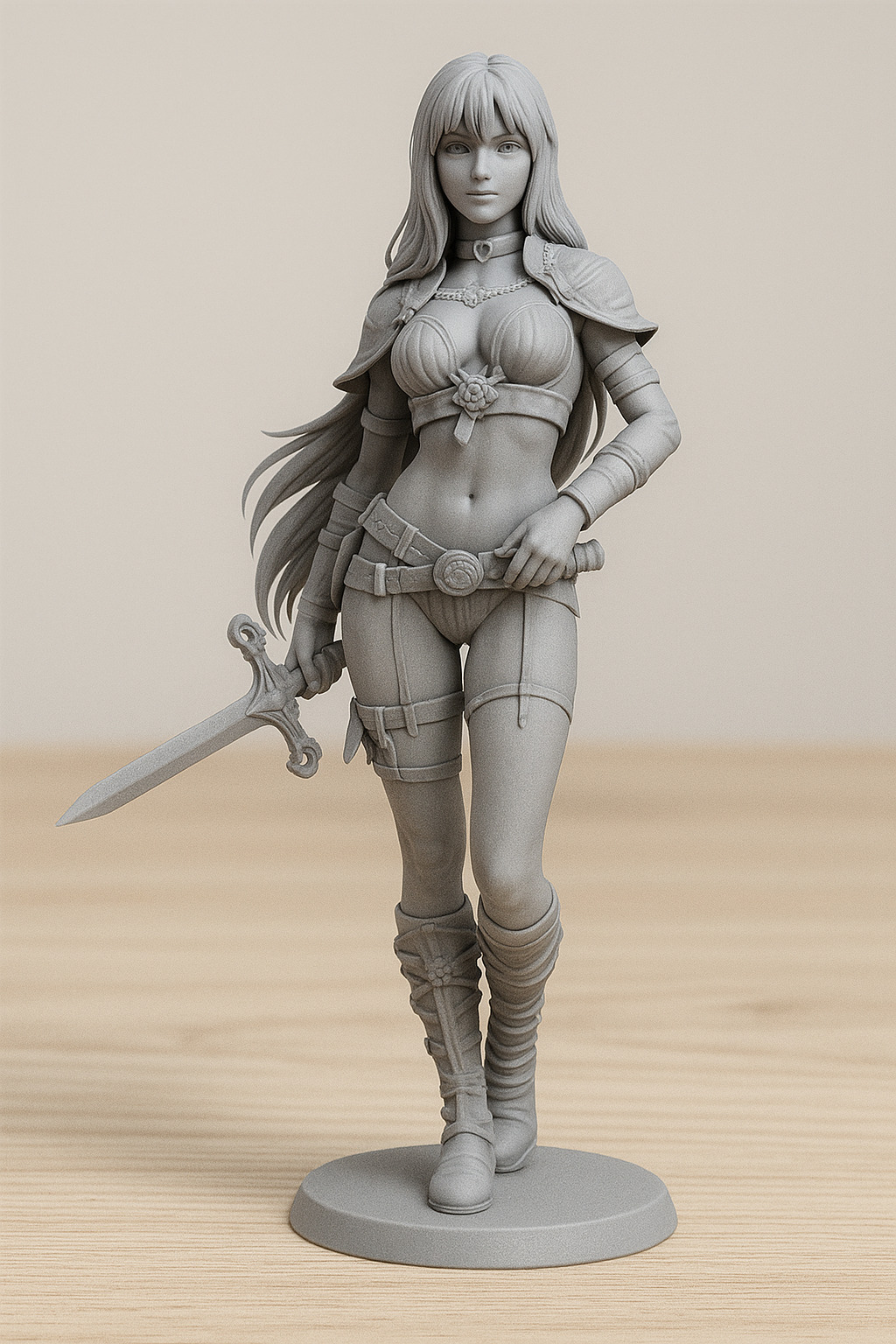 Detailed Grayscale 3D Printed Figurine of a Fantasy Female  3D print model_1