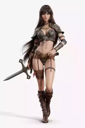 Detailed Grayscale 3D Printed Figurine of a Fantasy Female  3D print model