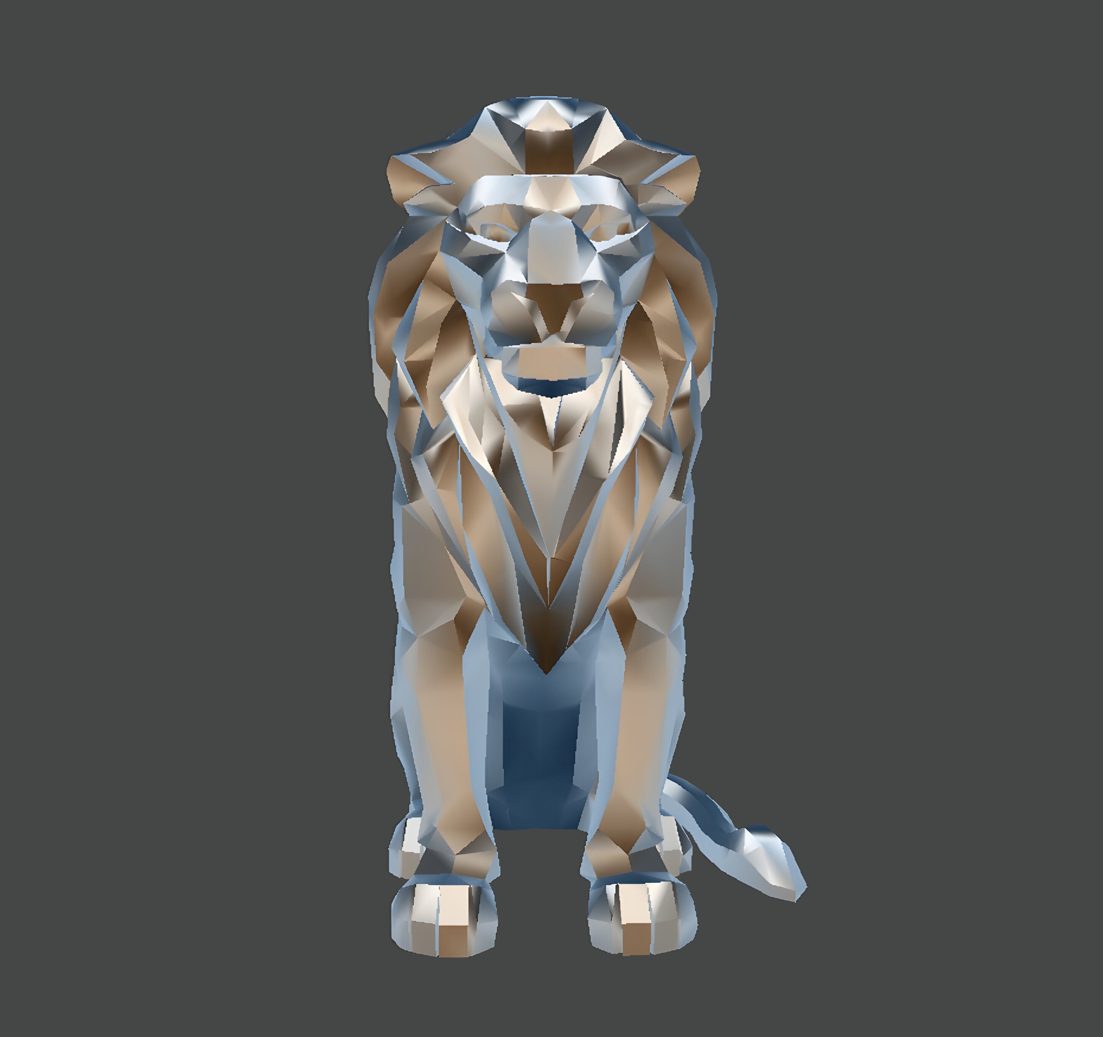 Low Poly Lion Statue STL 3D print model_7