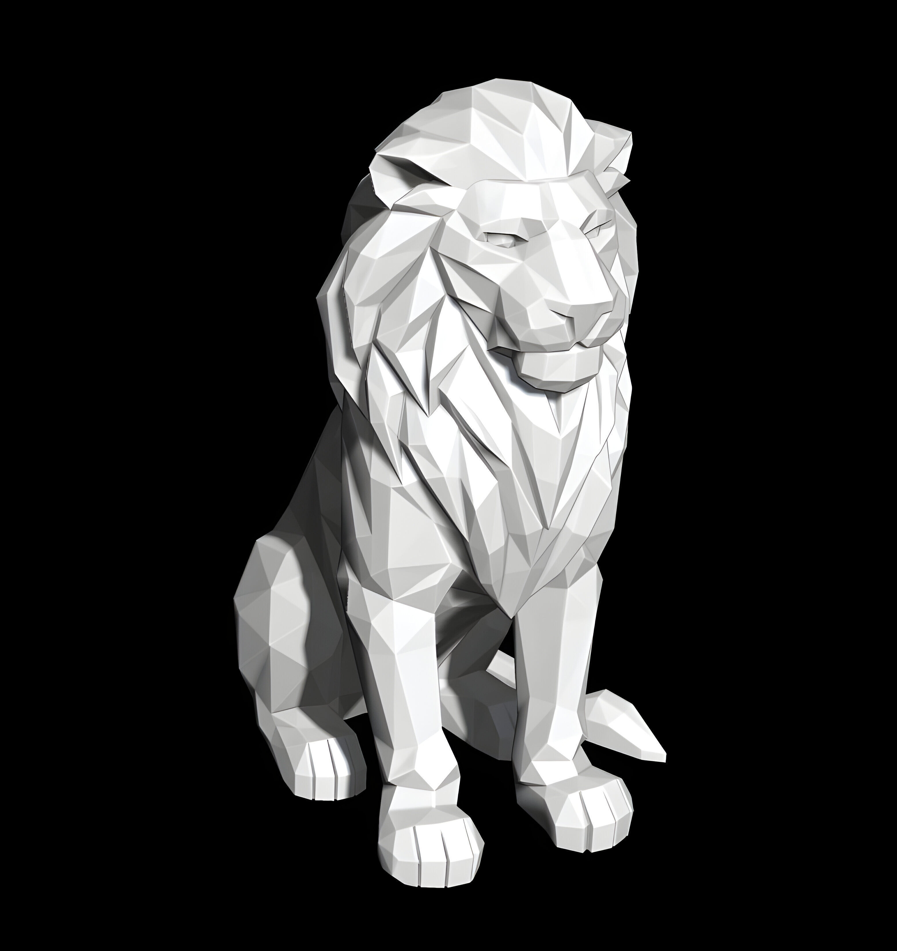 Low Poly Lion Statue STL 3D print model_2