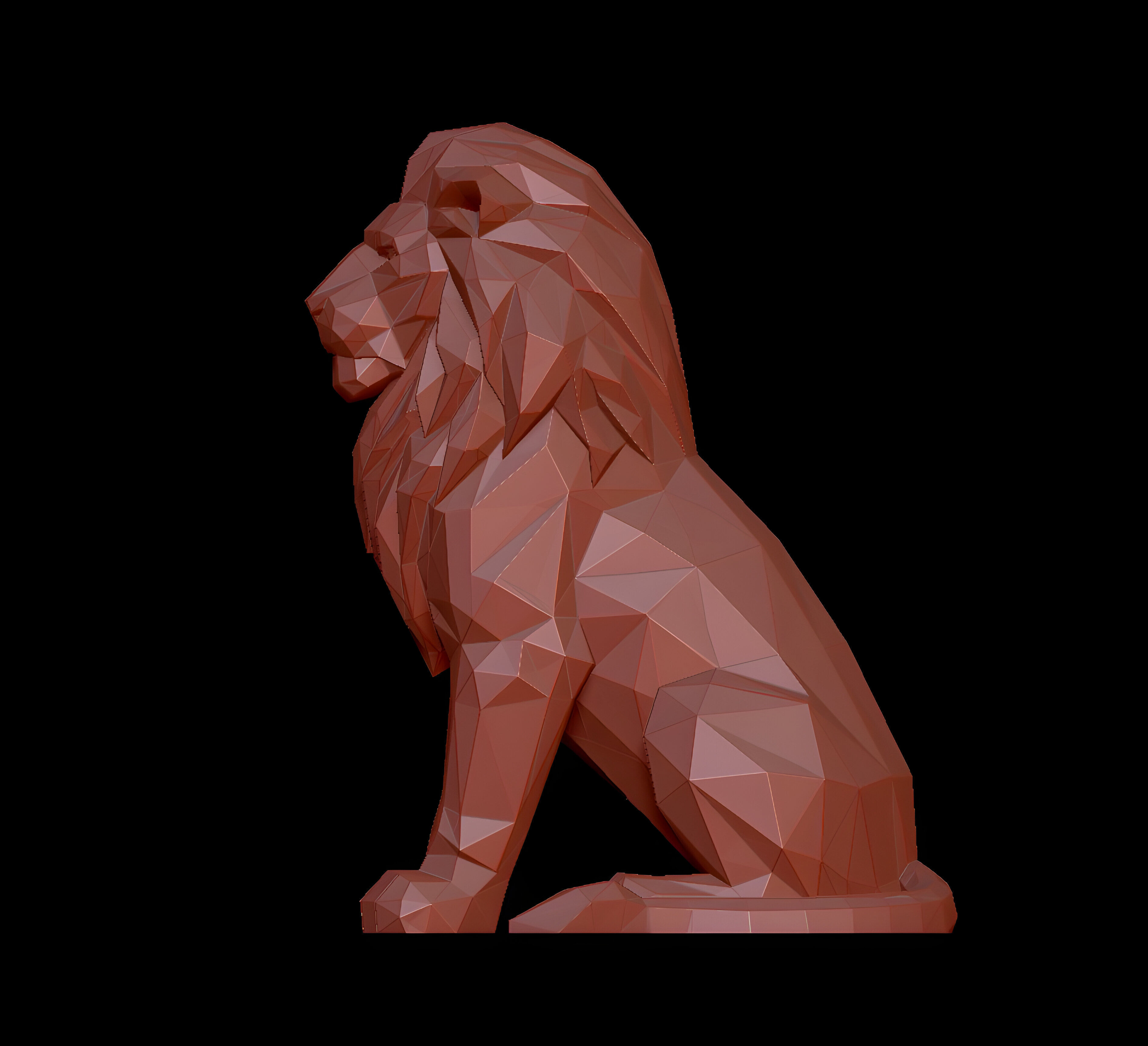 Low Poly Lion Statue STL 3D print model_4