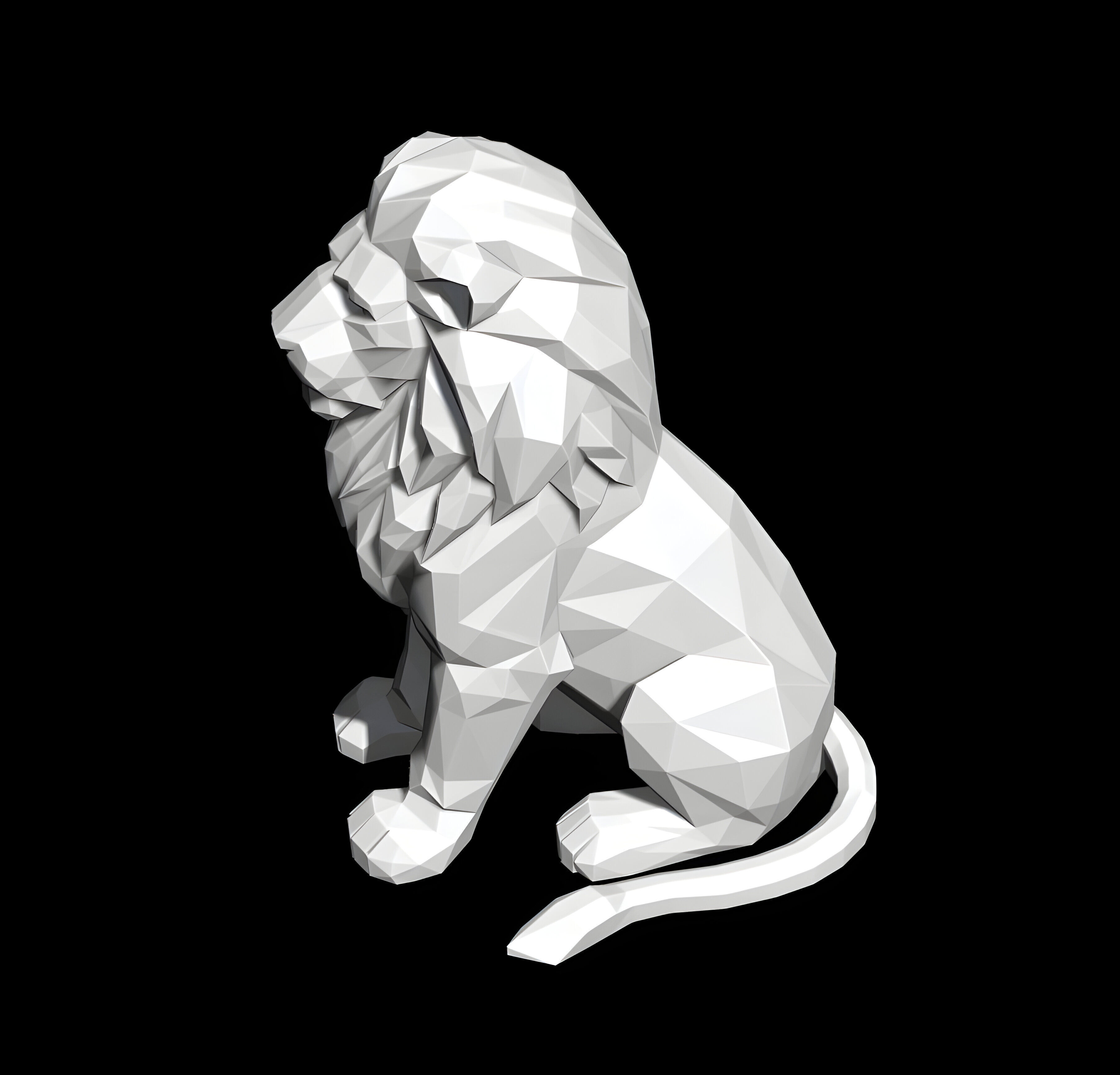 Low Poly Lion Statue STL 3D print model_6