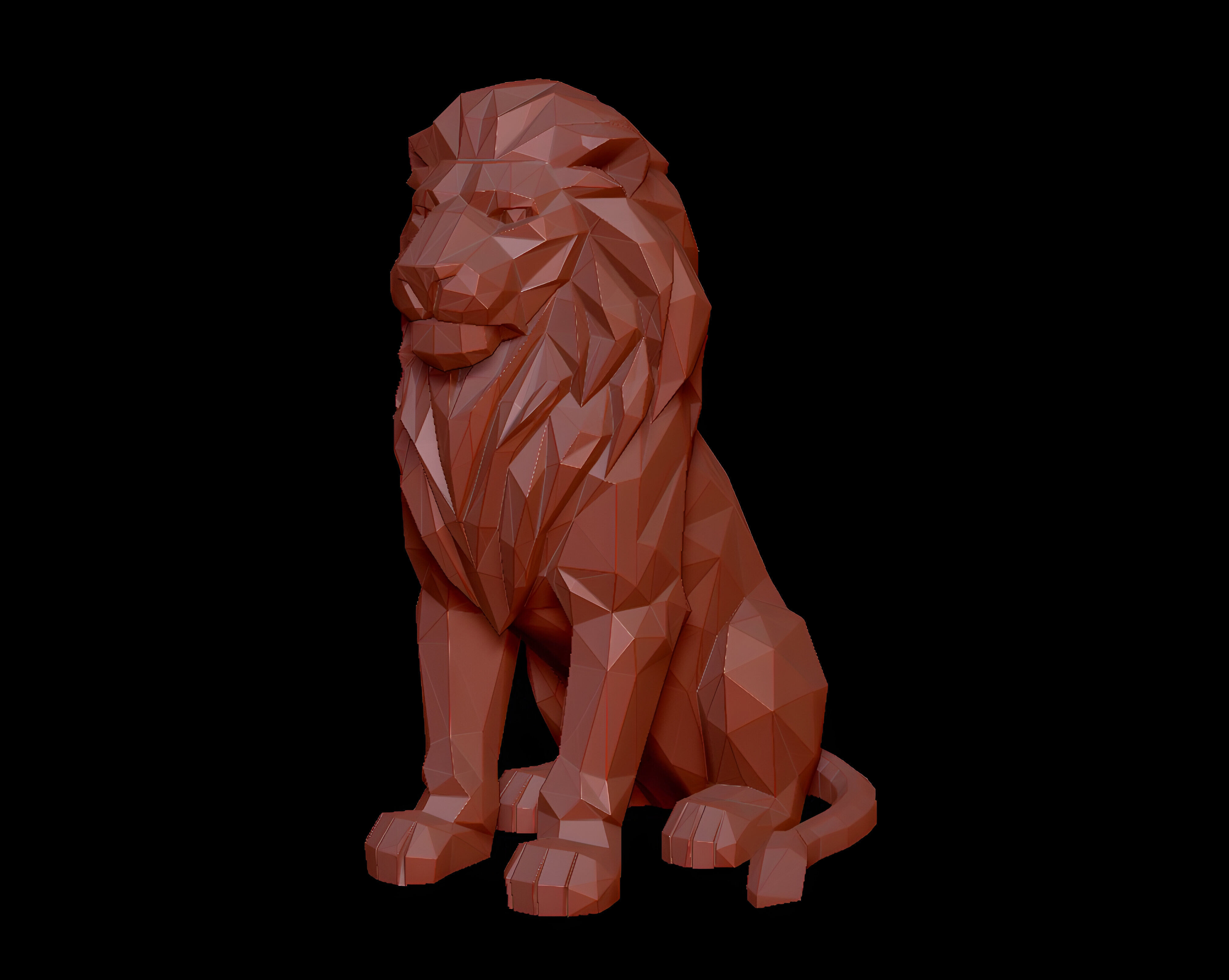 Low Poly Lion Statue STL 3D print model_1