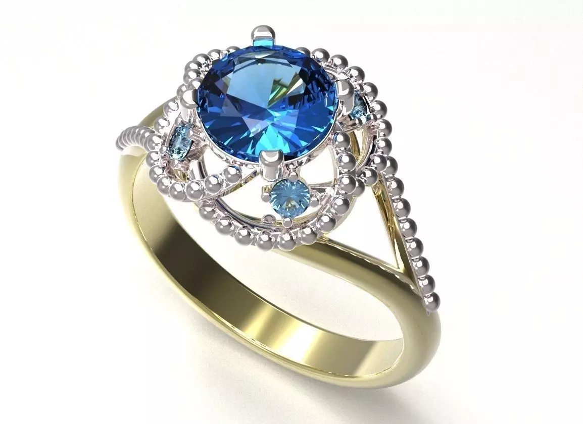 Ring sapphire and diamond 3D print model_0