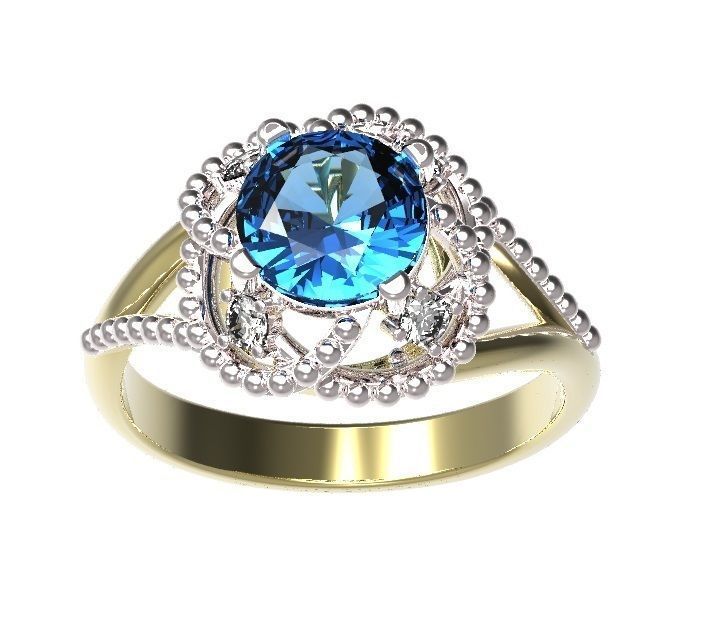 Ring sapphire and diamond 3D print model_2