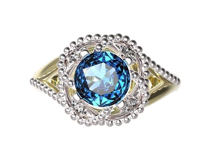 Ring sapphire and diamond 3D print model_1