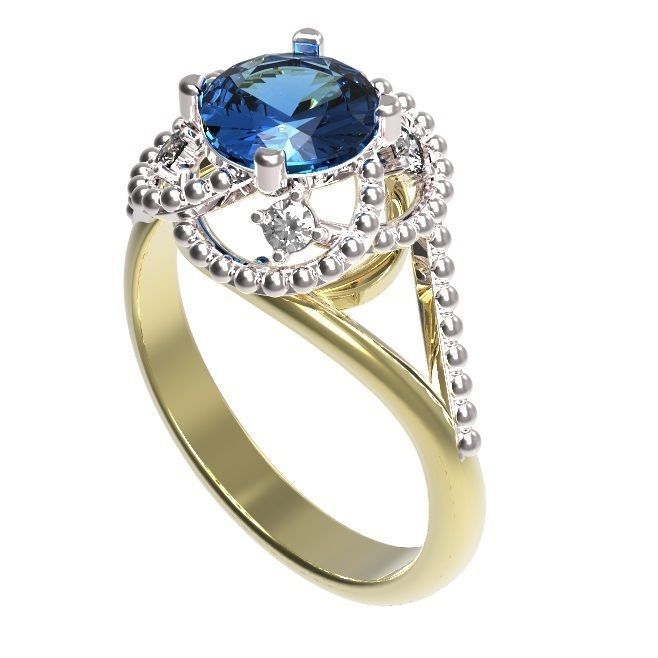 Ring sapphire and diamond 3D print model_7