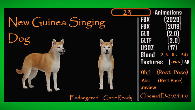 New Guinea Singing Dog Low-poly 3D model