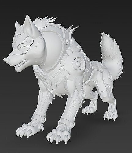 Mechanical Wolf Statue White Model Futuristic Animal Figure 3D print model