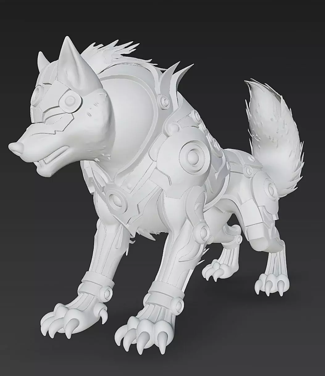 Mechanical Wolf Statue White Model Futuristic Animal Figure 3D print model