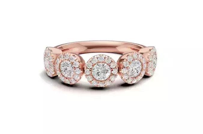  Cluster Round Diamond Ring with Halo Design