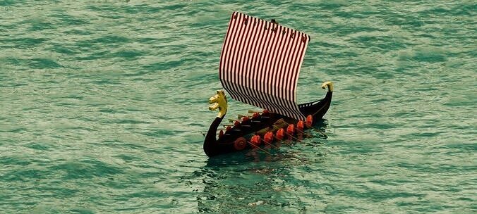 Realistic Viking Ship with Animated Sail  3D model