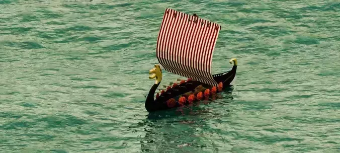 Realistic Viking Ship with Animated Sail  3D model