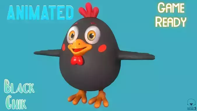 Stylized Black Chiken for Games and Animation