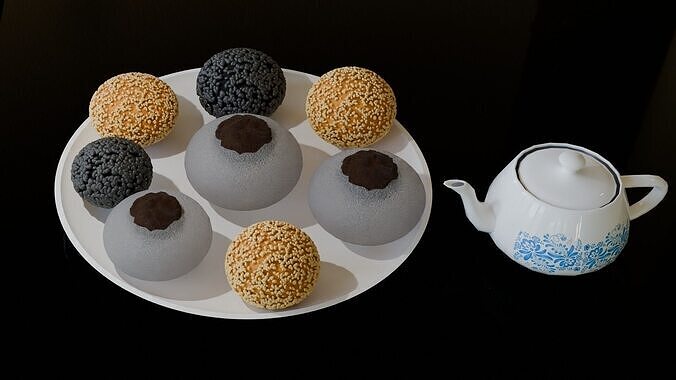 Chinese breakfast food sesame Sticky rice Dim sums Low-poly 3D model