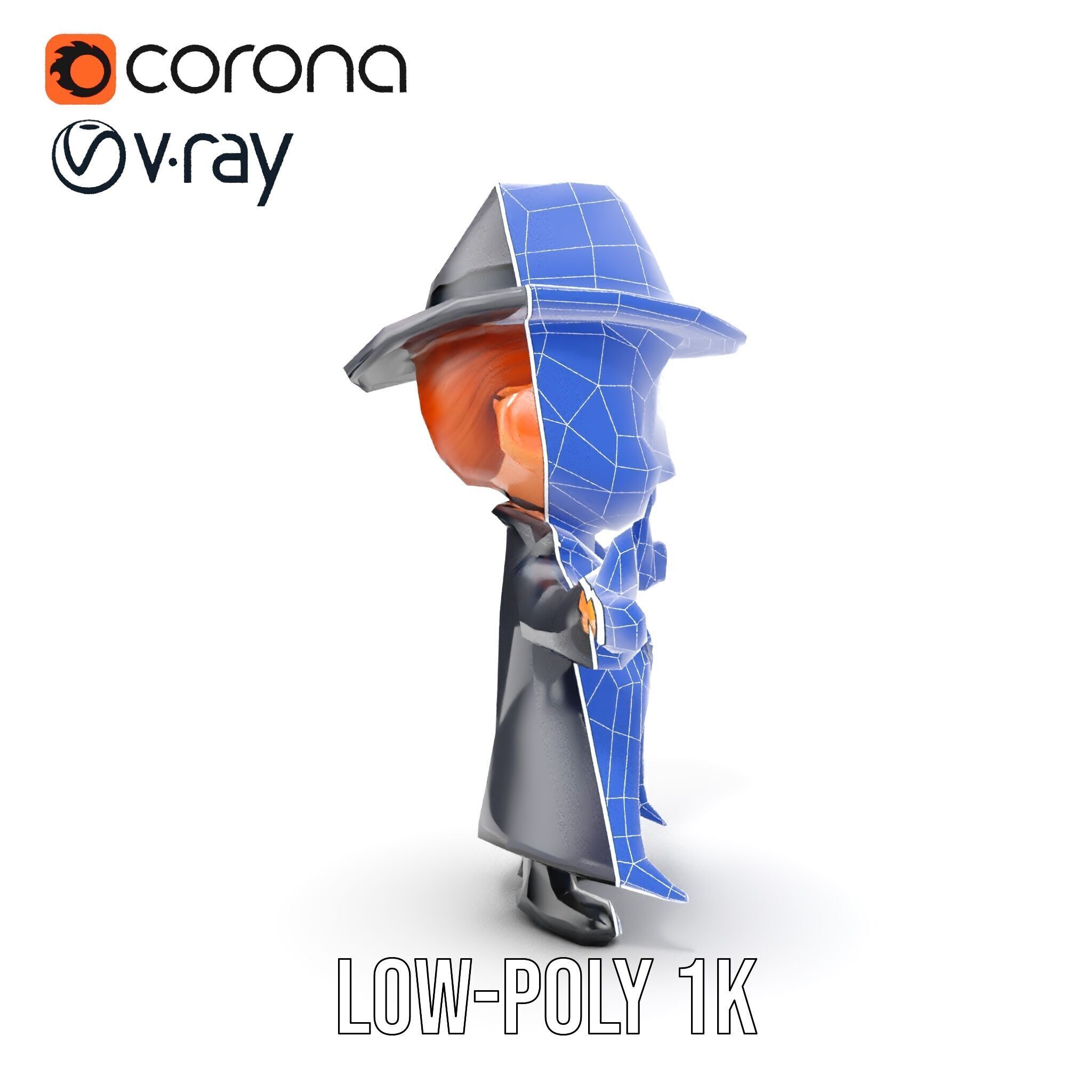 Detective Boy Character Model Rigged and Animated Low-poly 3D model_31