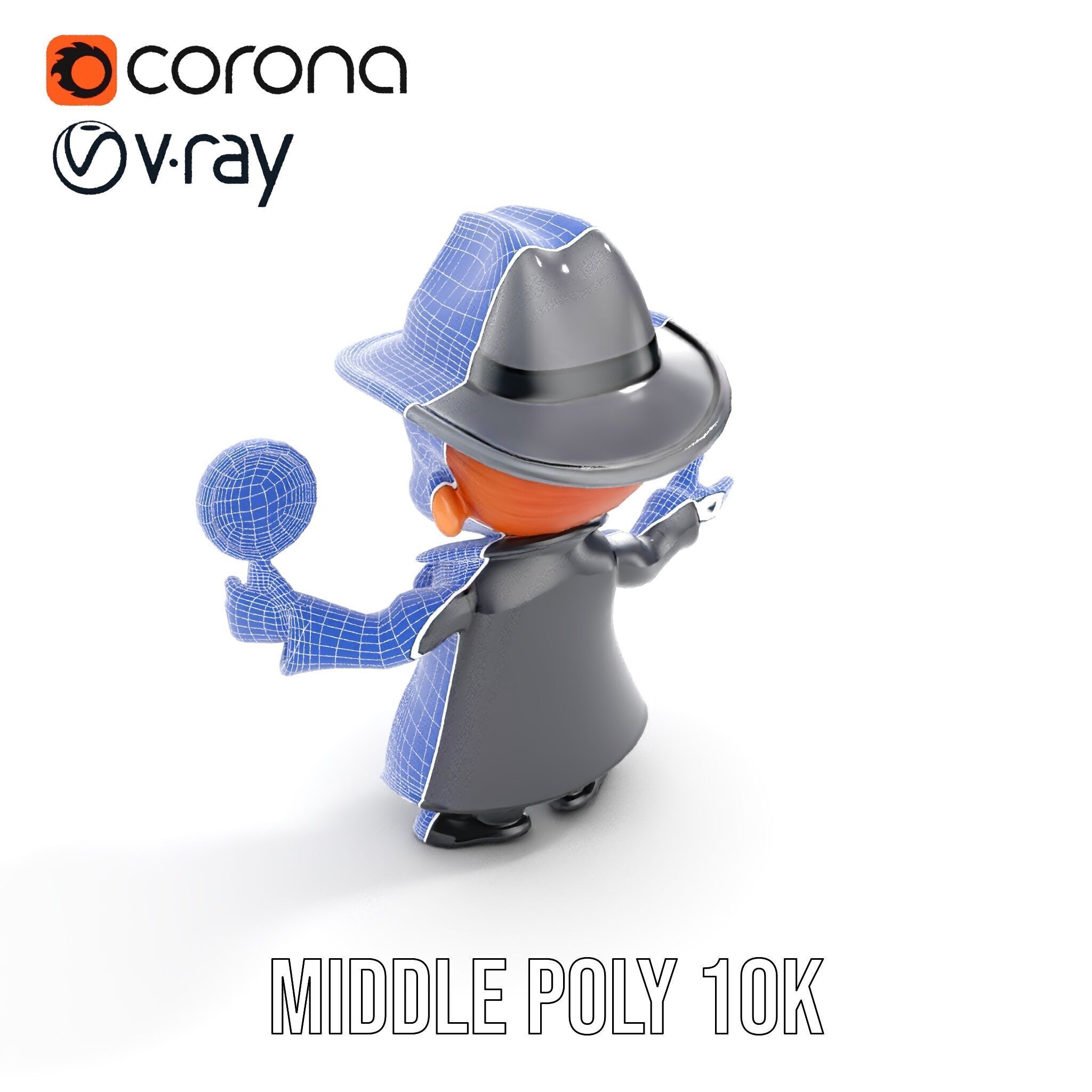 Detective Boy Character Model Rigged and Animated Low-poly 3D model_17