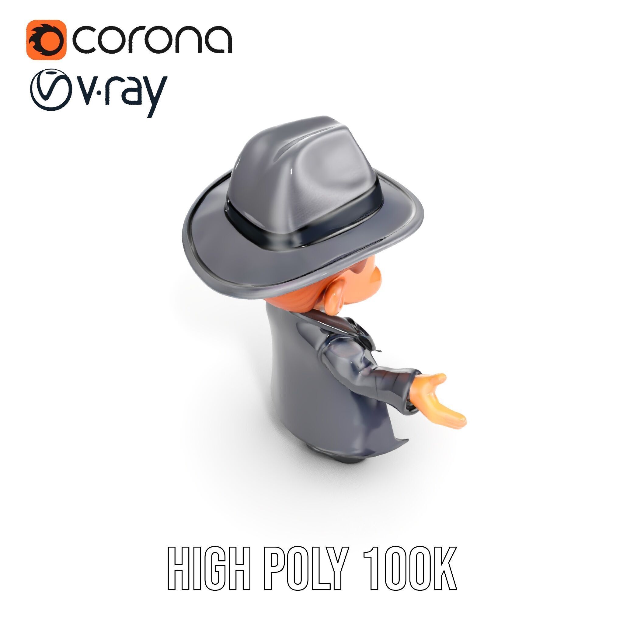 Detective Boy Character Model Rigged and Animated Low-poly 3D model_32