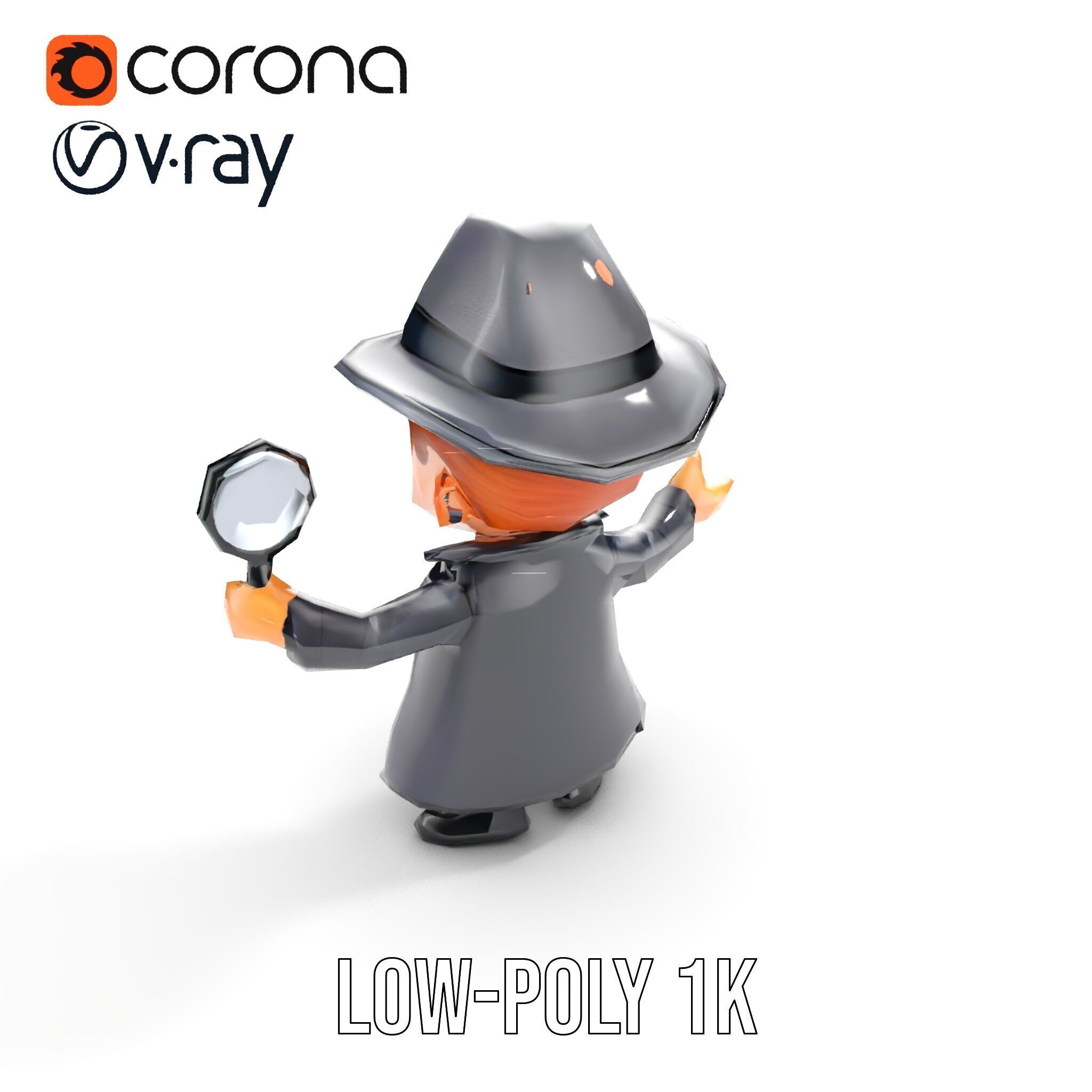 Detective Boy Character Model Rigged and Animated Low-poly 3D model_10