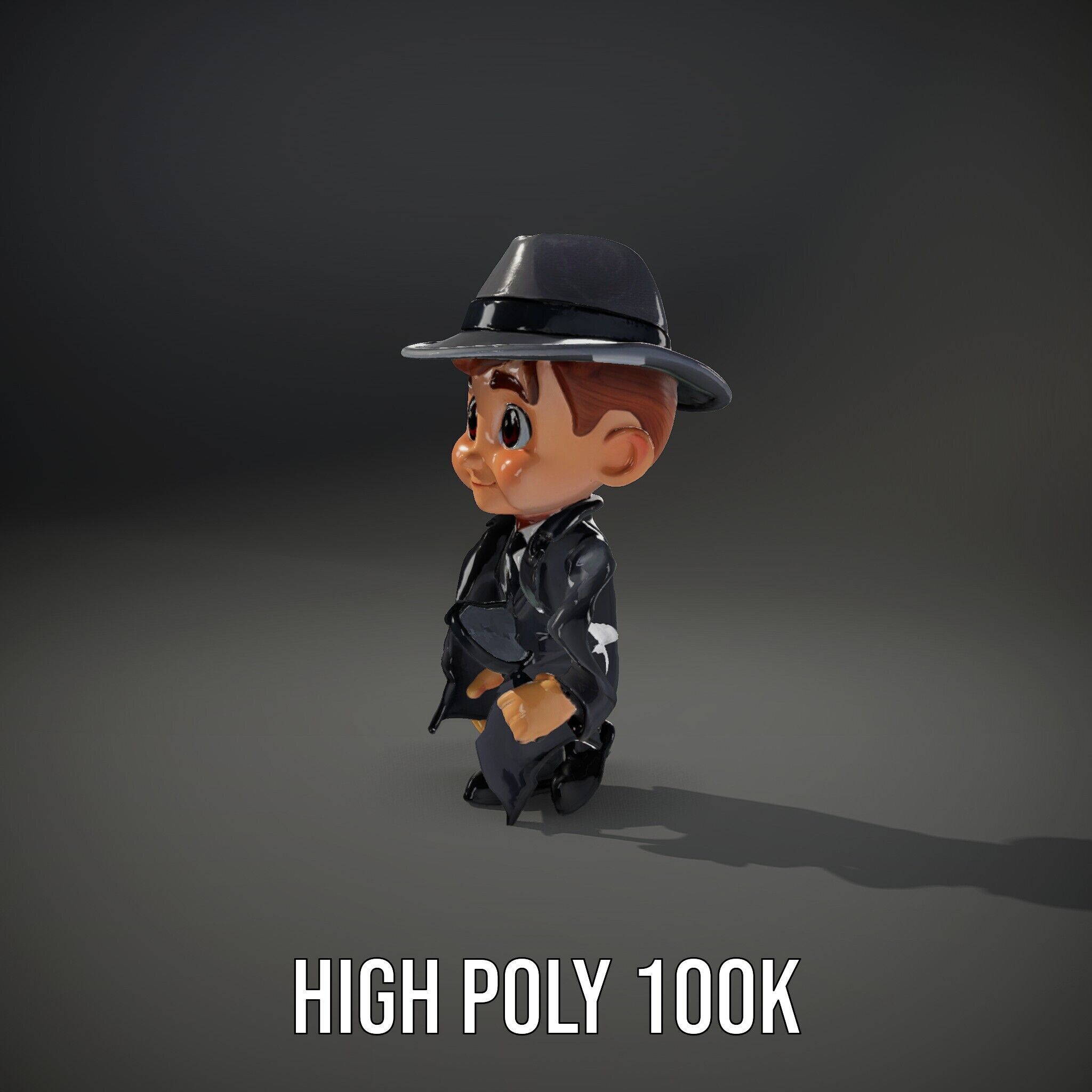 Detective Boy Character Model Rigged and Animated Low-poly 3D model_11