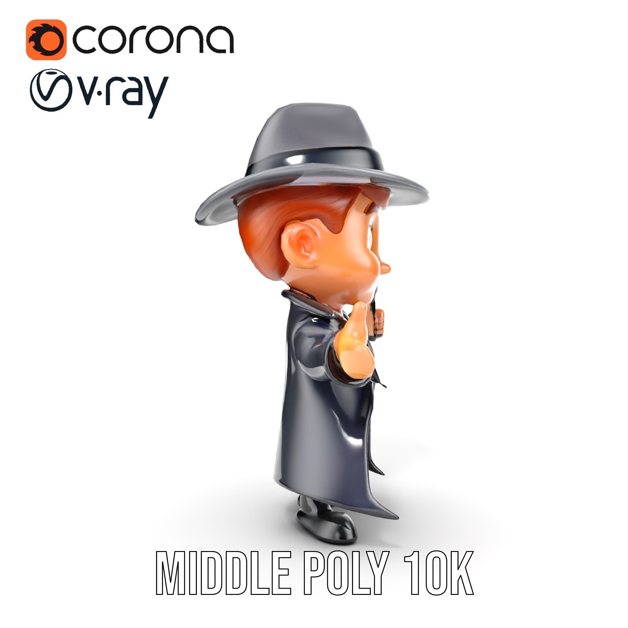 Detective Boy Character Model Rigged and Animated Low-poly 3D model_33