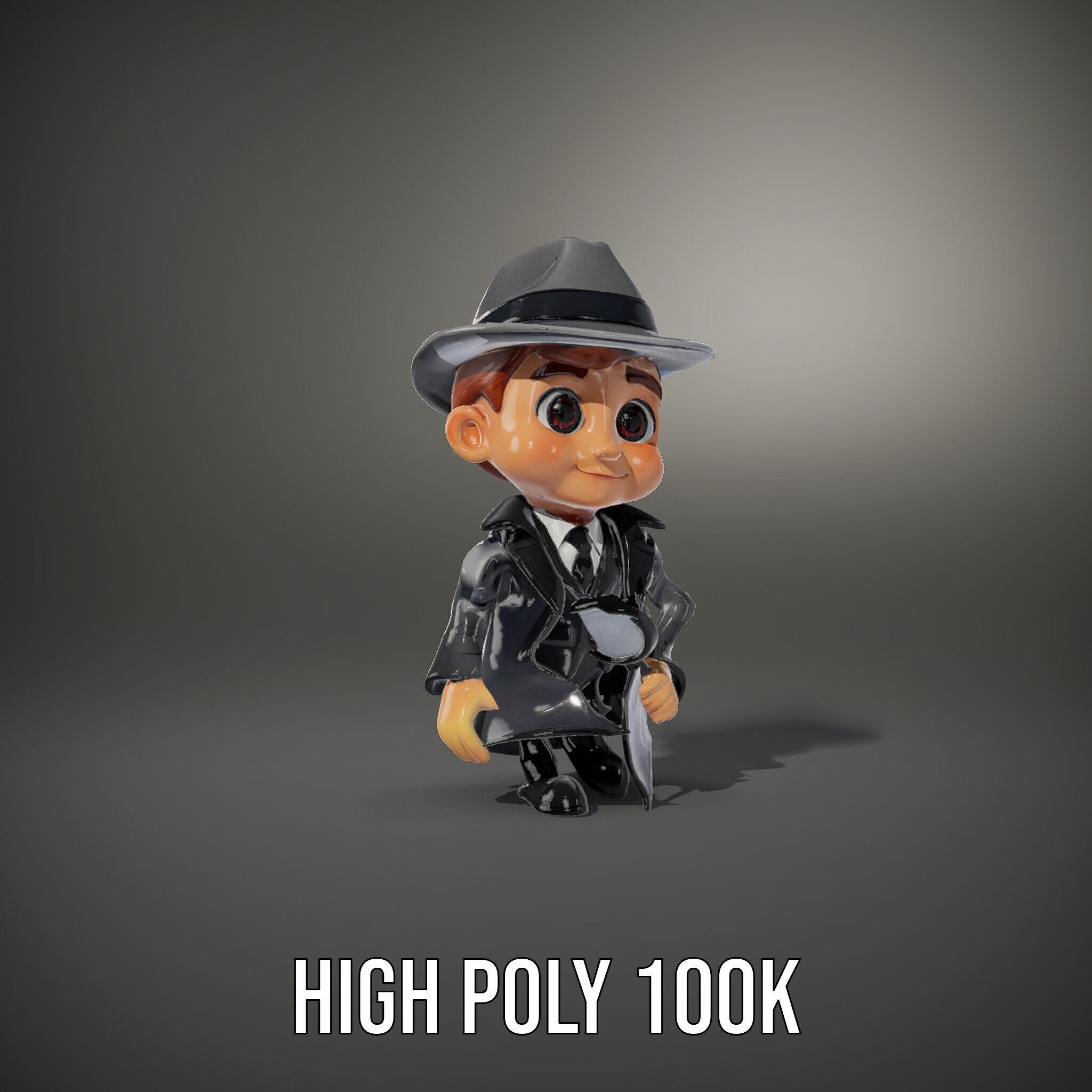 Detective Boy Character Model Rigged and Animated Low-poly 3D model_14